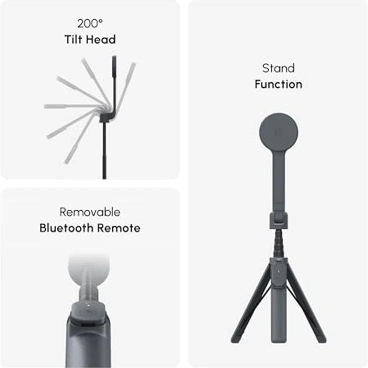 ShiftCam SnapStand Selfie, ausziehbarer Selfie Stick bis 75 cm, grau mit Bluetooth-Fernbedienung und 200 Grad Neigungswinkel – Bild 4