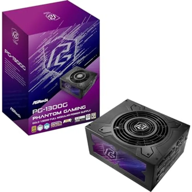 ASRock Netzteil ASROCK PG-1300G, 1300 W, 80 Plus Gold, modular, PCI-E 5.1, PCI-E (6+2 Pin) x5, SATA (5-polig) x9, in Schwarz