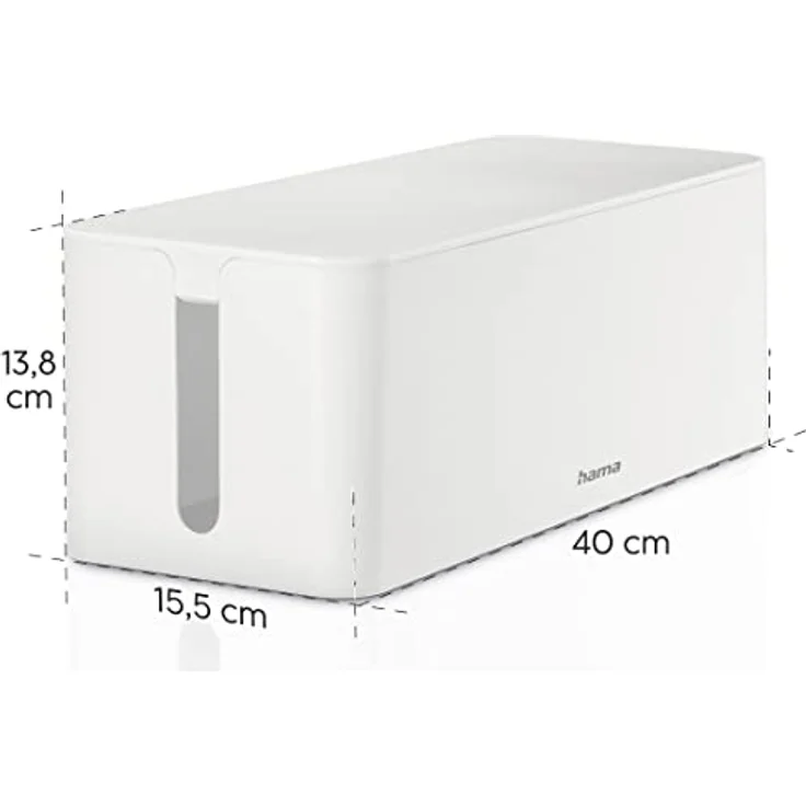 Hama Kabelbox Maxi“ mit Deckel & Gummifüßen (Organizer zur Vermeidung von Kabelsalat, Aufbewahrungsbox zum Verstecken von Steckdosenleisten, Adaptern & Kabeln, Schutz von Kindern & Tieren) weiß – Bild 4