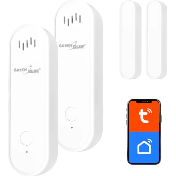 GreenBlue Drahtloser Tür- und Fenstersensor, Smart Home-kompatibel, weiß, 2 Stück, 92 x 21 x 26 mm – Bild 1