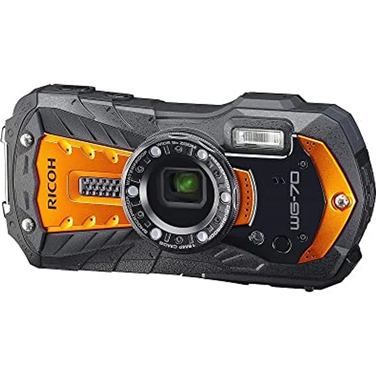 RICOH WG-70 wasserdichte Kamera Hochauflösende Bilder mit 16 MP Wasserdicht bis 14 m Stoßfest bis Fallhöhe von 1,6 m Unterwassermodus Ring mit 6-LEDs für Makroaufnahmen, Orange – Bild 2