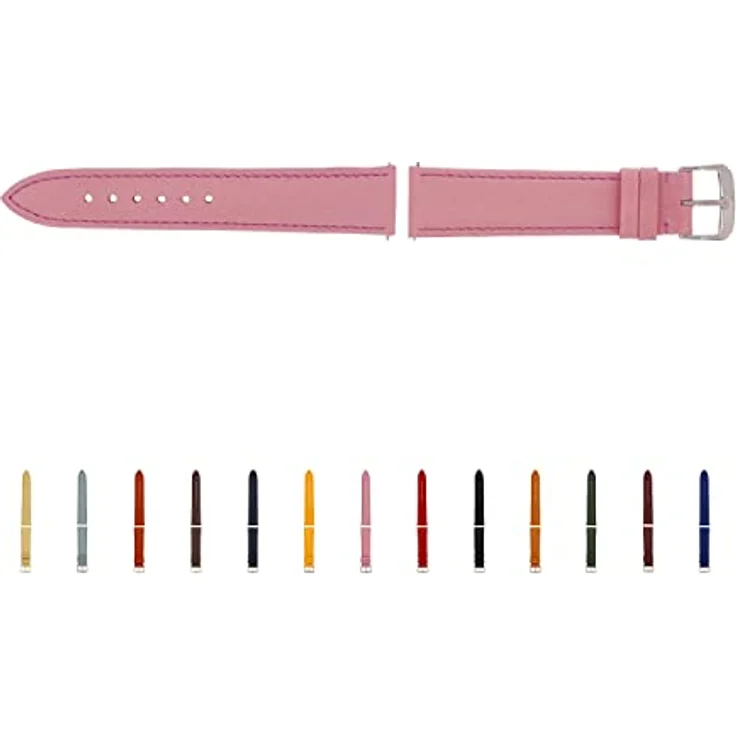 SELVA Uhrenarmband, Leder, 24 mm, rosa mit silberner Schließe, Wechselarmband für Smartwatch, Made in Germany – Bild 1