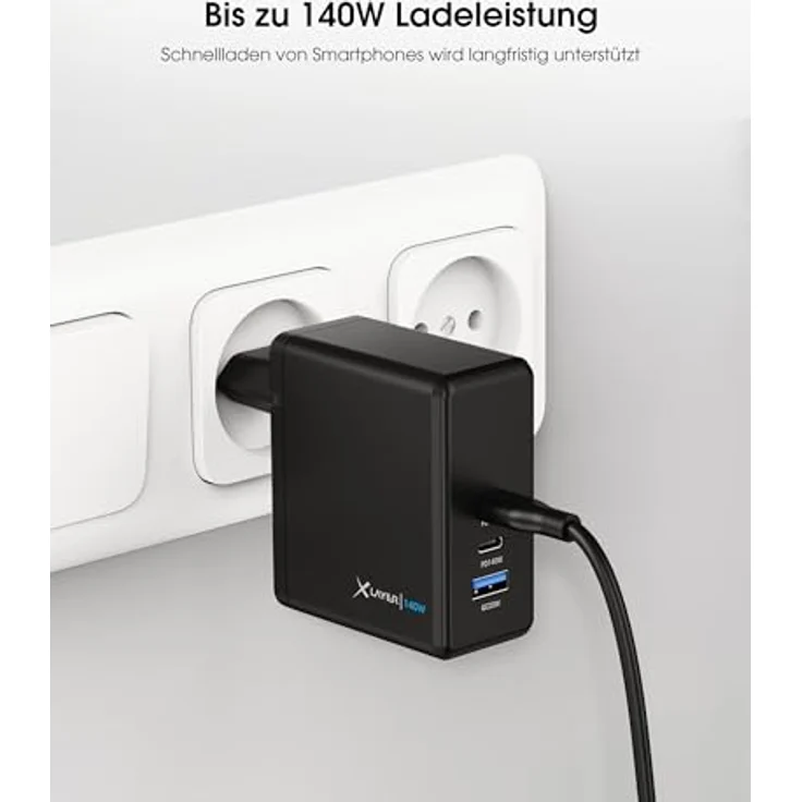 XLayer Powercharger USB-C Schnellladegerät 140W PD, kompakt und leicht, 3-Port GaN Charger, kompatibel mit MacBook Pro/Air, iPhone 16/15 Pro Max, iPad Pro, Galaxy S23 Ultra, Lenovo – Bild 5