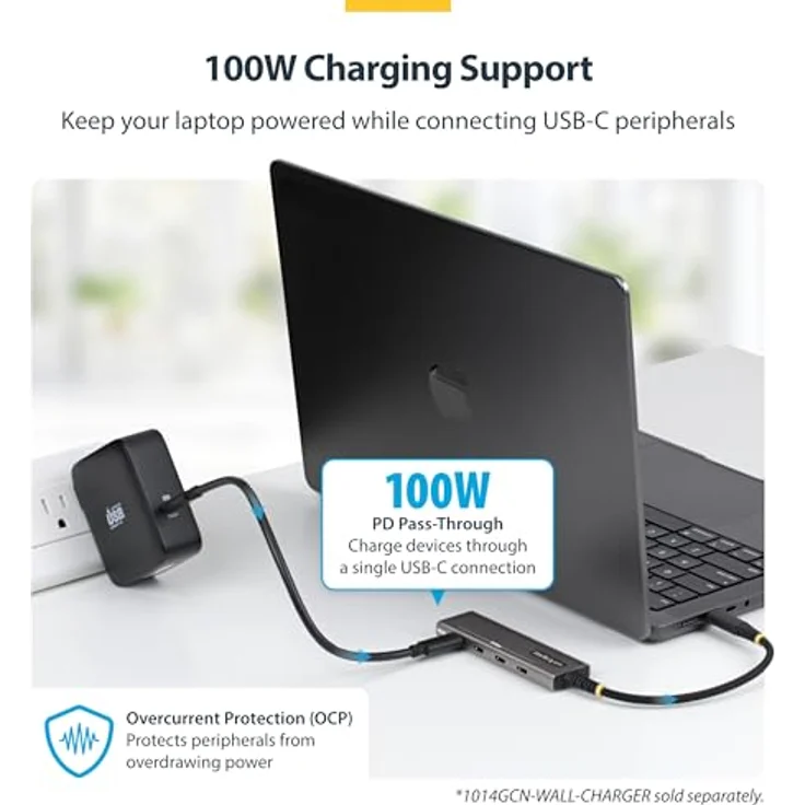 StarTech.com 4-Port USB 3.2 Hub, 10 Gbps, 100 W PD Ladestation mit Überstromschutz, Aluminium, Grau – Bild 5