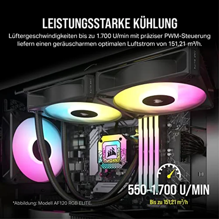 Corsair iCUE AF120 RGB ELITE 120mm PWM Dreifach-Lüfter-Kit - Acht RGB-LEDs Pro Lüfter - AirGuide-Technologie - Fluiddynamisches Lager - Inklusive iCUE Lighting Node CORE Controller - Schwarz – Bild 3