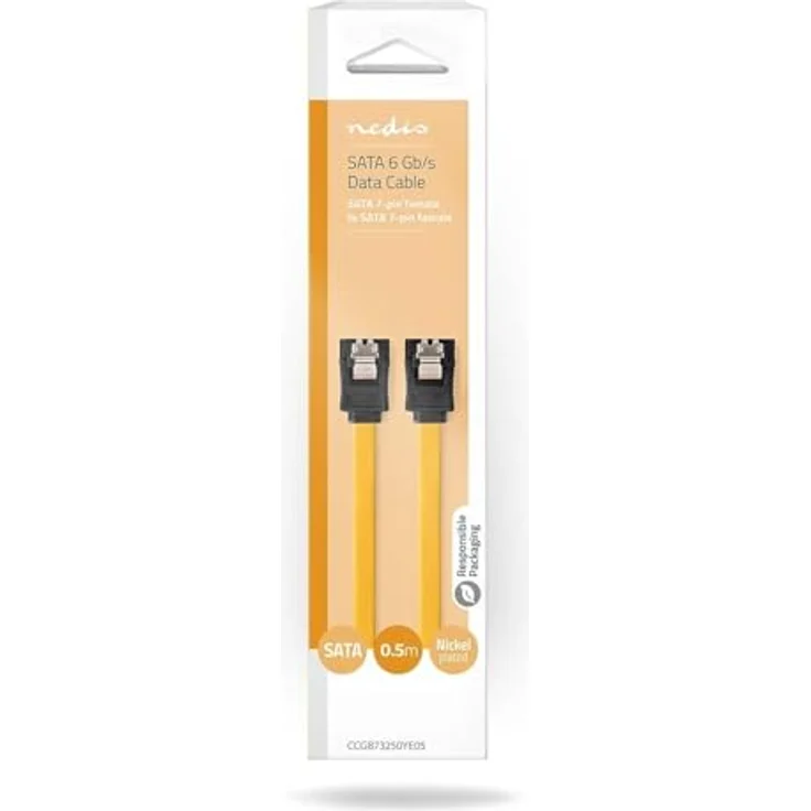 Nedis SATA Kabel 6 Gbps, 0.50 m flach, PVC, gelb, 7-Pin-Buchse, vernickelt – Bild 1