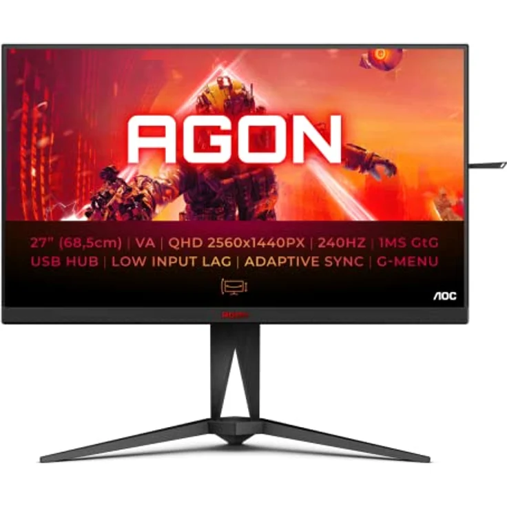 AOC AGON AG275QZN - 27 Zoll QHD Gaming Monitor, FreeSync Premium , 0,5 ms, 240 Hz (2560x1440, DisplayPort, HDMI, USB Hub) schwarz/rot – Bild 1