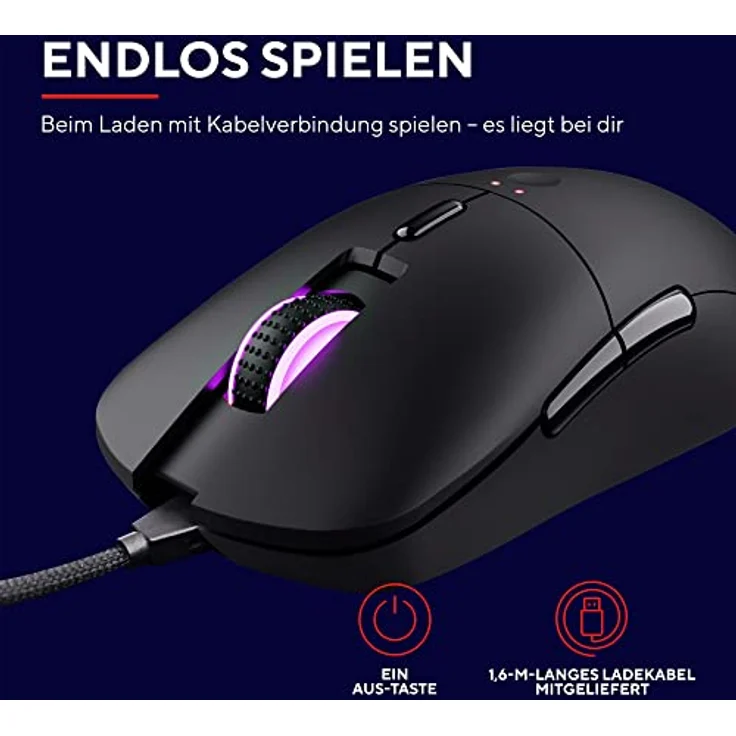 Trust Gaming GXT 980 Redex Wiederaufladbare Kabellose Gaming-Maus, 200-10.000 DPI, Geringer Latenz, RGB-Maus, 6 Programmierbare Tasten, USB-Dongle, PC-Maus für Laptop, Computer, Windows – Schwarz – Bild 5