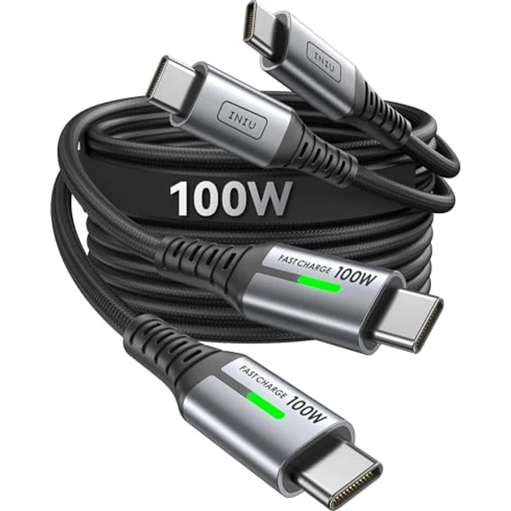 INIU USB C auf USB C Kabel, 100W [1m+1m] Typ C Schnellladekabel, PD 5A QC 4.0 Nylon für iPhone 17/16, MacBook Pro 2025, Samsung S25, PS5, Switch, Pixel 10, Huawei und mehr – Bild 1