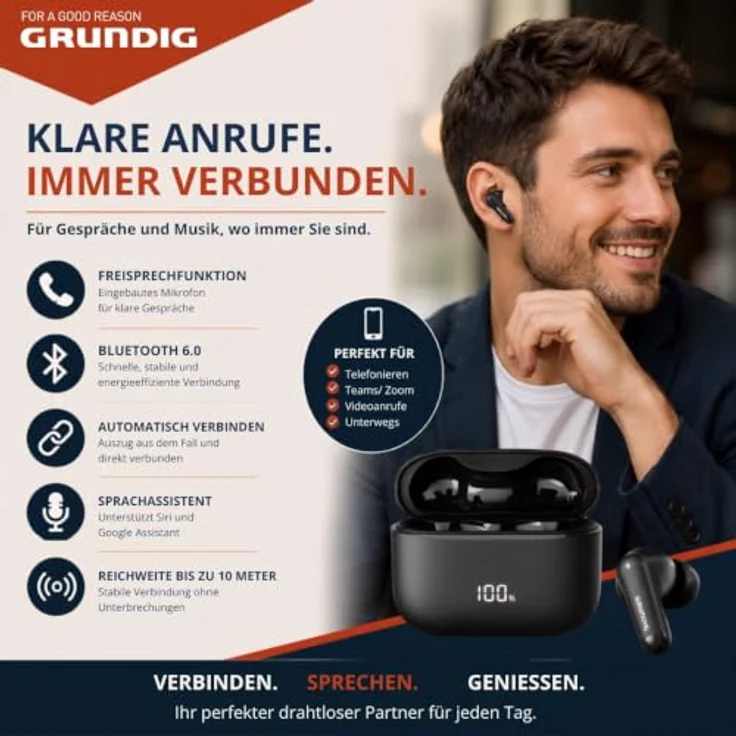 Grundig Kabellose Ohrhörer, True Wireless Stereo Earbuds mit 15 Stunden Spielzeit, In-Ear-Kopfhörer – Bild 6