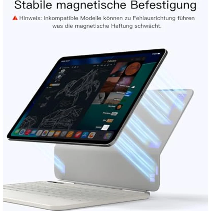 Inateck NeoMagic Magnetische Tastatur für iPad 11" M4/M3/M2, Air 5/4, Pro 11, mit großem Trackpad, LED-Anzeige, 7-farbig hinterleuchtet, QWERTZ, inklusive Stifthalter – Bild 5