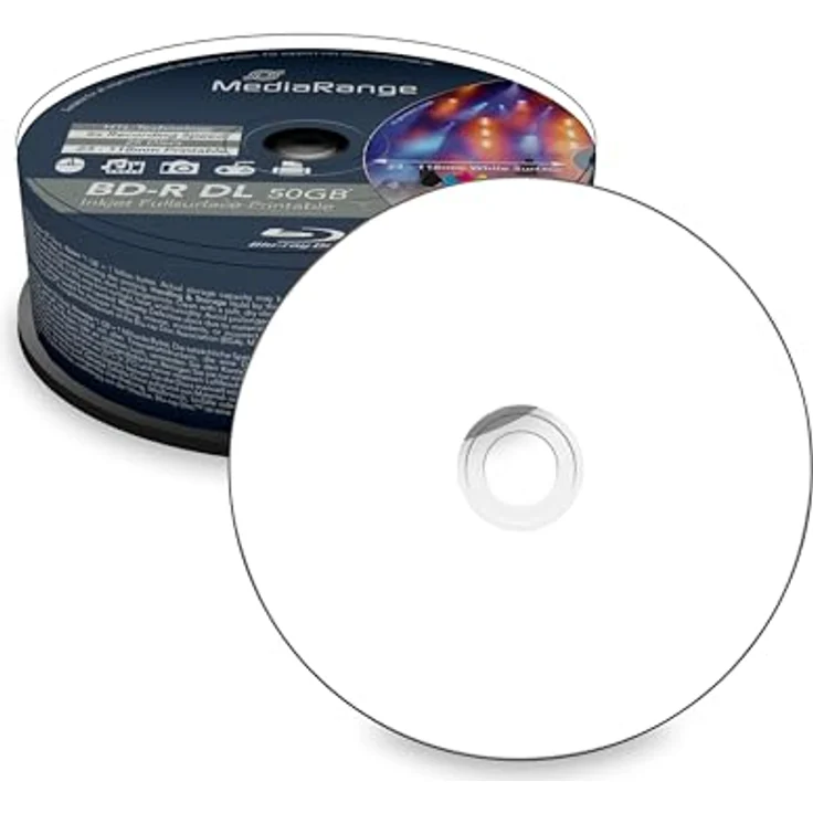 MediaRange BD-R Dual Layer 50GB 6-Fache Schreibgeschwindigkeit, Vollflächig bedruckbar, 25er Cakebox – Bild 2