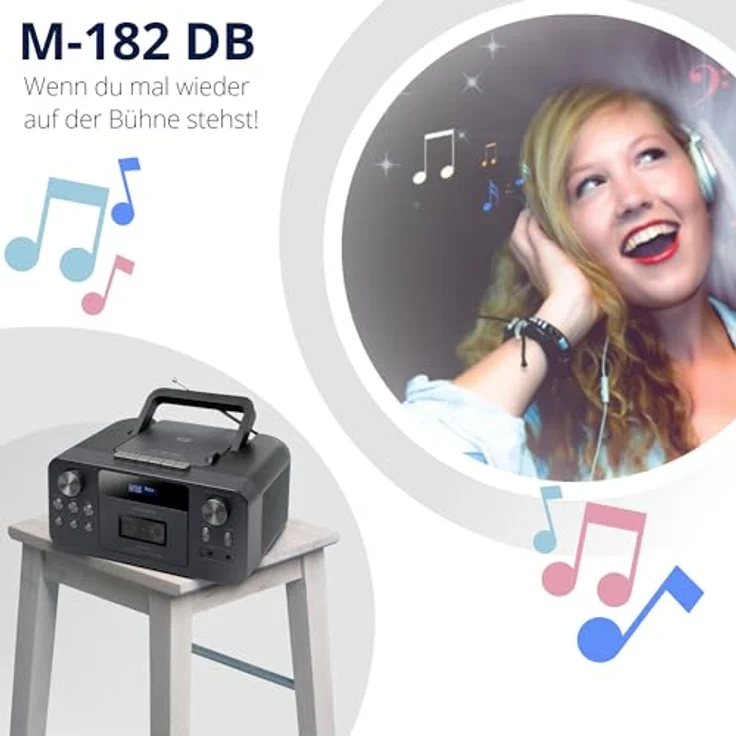 MUSE Tragbares DAB+ Radio mit Bluetooth CD-Player, Kassettenspieler, UKW, Kopfhörer-Eingang, AUX-In, LCD Display, Musik-Streaming, Schwarz (M-182DB) – Bild 3
