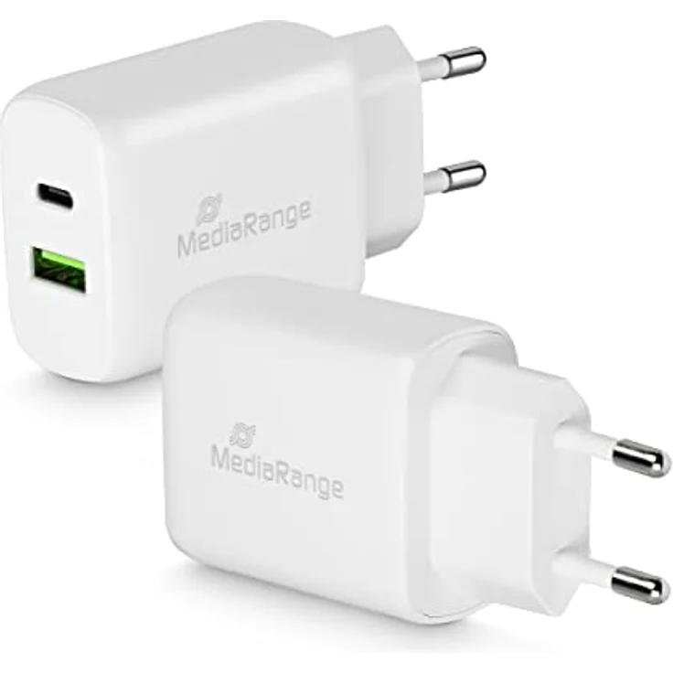 MediaRange 25W Steckdosen-Ladegerät mit USB-A und USB-C Ausgang, weiß – Bild 1