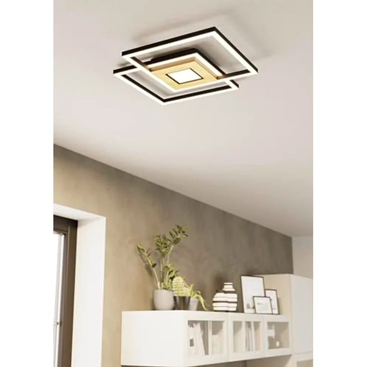 EGLO LED Deckenleuchte Marinello, 3 flammige Deckenlampe mit Fernbedienung, Lichtfarbe warmweiß – kaltweiß, dimmbar, Metall, Holz, Kunststoff in Schwarz, Braun, Weiß, FSC zertifiziert – Bild 2