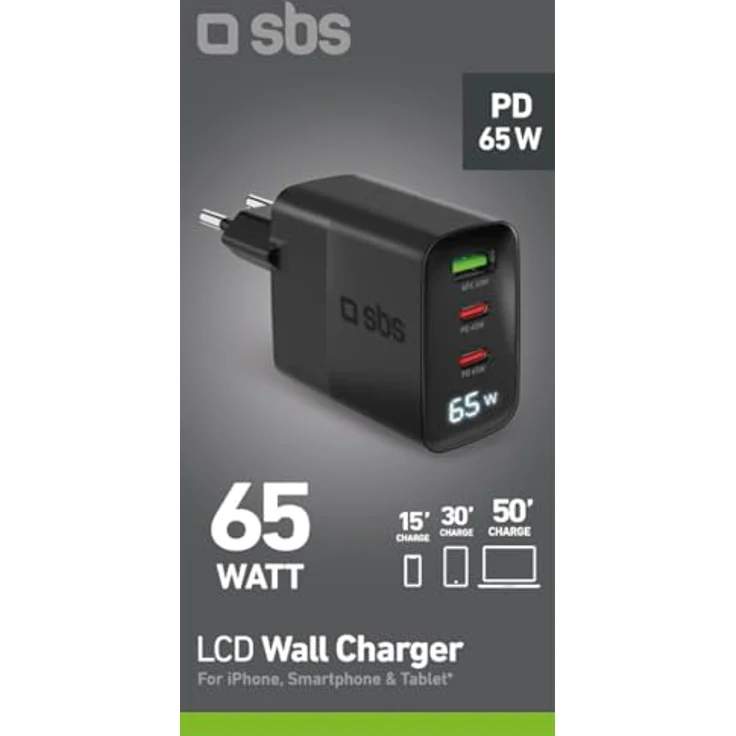 SBS 65-Watt-Ladegerät mit LCD-Display, Power Delivery-Technologie, EU-Wandsteckdose, schwarz – Bild 8
