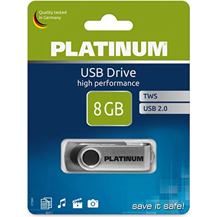 Platinum TWS USB-Stick 8 GB USB 2.0 USB-Flash-Laufwerk - Speicher-Stick in schwarz-Silber inkl. Öse zur Befestigung am Schlüsselanhänger – Bild 3