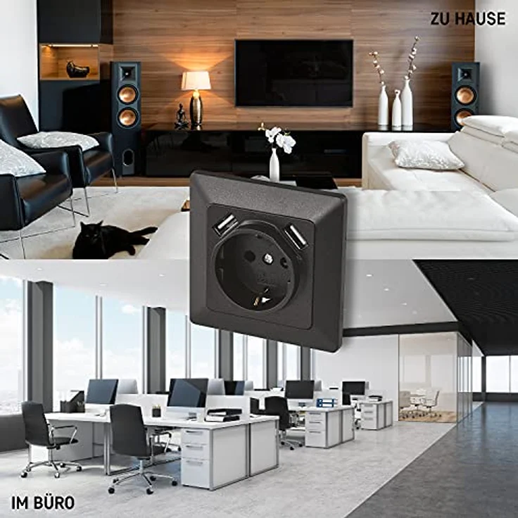 EMOS A6000.3 Unterputz-Steckdose mit 2X USB-Port Schuko, 5V / 2,1A, Anthrazit, Schwarz – Bild 5