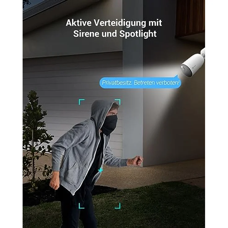 EZVIZ Akku Kamera, 100% kabellos, 2MP Außenkamera mit PIR Sensor und Farbnachtsicht, aktive Verteidigung mit Siren und Spotlight, Zwei-Wege-Audio, 5400mAh Batterie. KI Personenerkennung verfügbar, CB3 – Bild 4