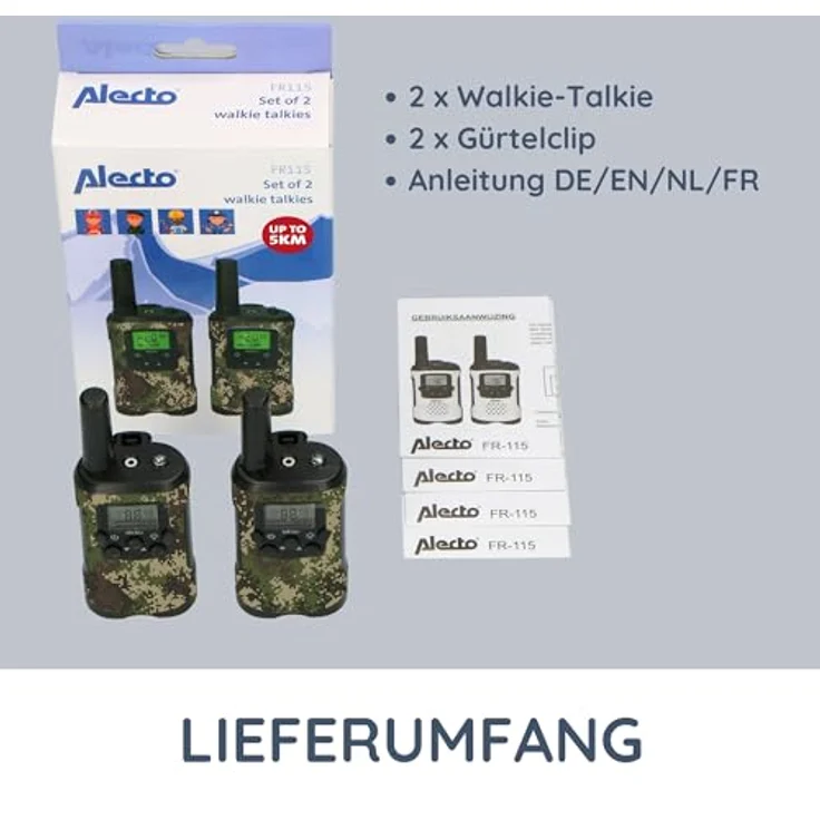 Alecto FR115CAMO, Set mit 2 Walkie Talkies für Kinder, Reichweite bis zu 7 km, Camouflage – Bild 7