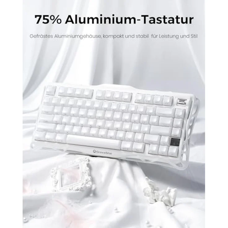 GravaStar Mercury K1, Mechanische Gaming Tastatur mit Aluminiumrahmen, RGB-Beleuchtung, kabellos, Weiß – Bild 3