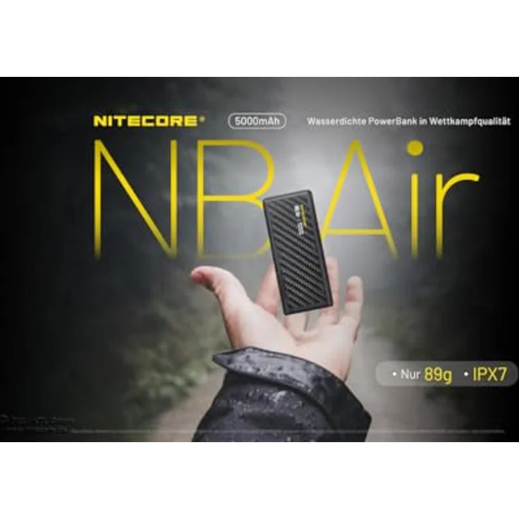 Nitecore Powerbank NB Air - 5000mAh, 86 g, IPX7, Carbon-Gehäuse – Bild 2