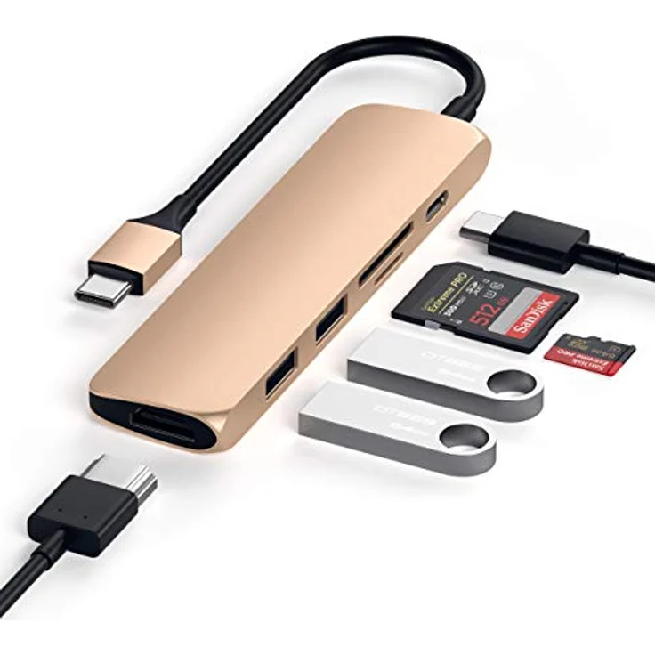 SATECHI Slim Aluminium Type-C Multi-Port Adapter V2 mit USB-C PD, 4K HDMI (60Hz), Micro/SD Kartenleser, USB 3.0 – Kompatibel mit 2022 MacBook Pro/Air M2, 2020 MacBook Pro/Air M1 (Gold) – Bild 3