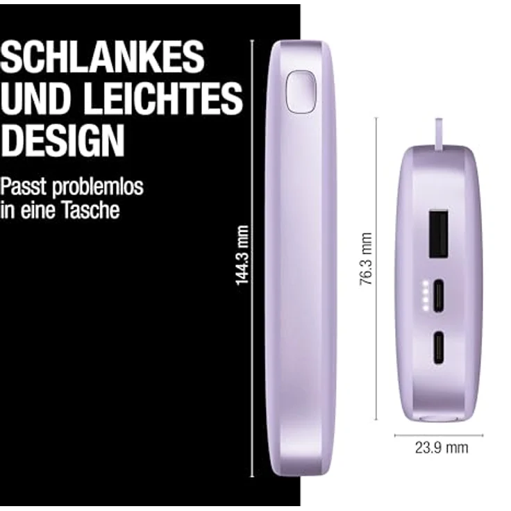 FRESH N REBEL 2PB18100DL2 Powerbank, 18000 mAh, 20W PD Ultra Fast Charging, lila, USB-A und USB-C, 6 Sicherheitsfunktionen – Bild 4