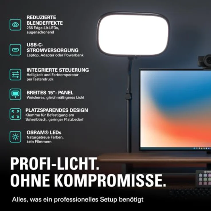 Elgato Key Light Air MK.2, 15-Zoll-LED-Videopanel mit bis zu 2100 Lumen, Touch- und App-Steuerung, USB-C und Tischhalterung – Bild 2