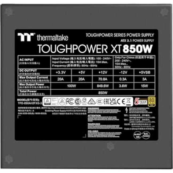 Thermaltake Toughpower XT 850W, PC-Netzteil mit 80 PLUS Gold, vollständig modular, 1x 12-Pin High Power GPU, 4x PCIe-Anschlüsse – Bild 7