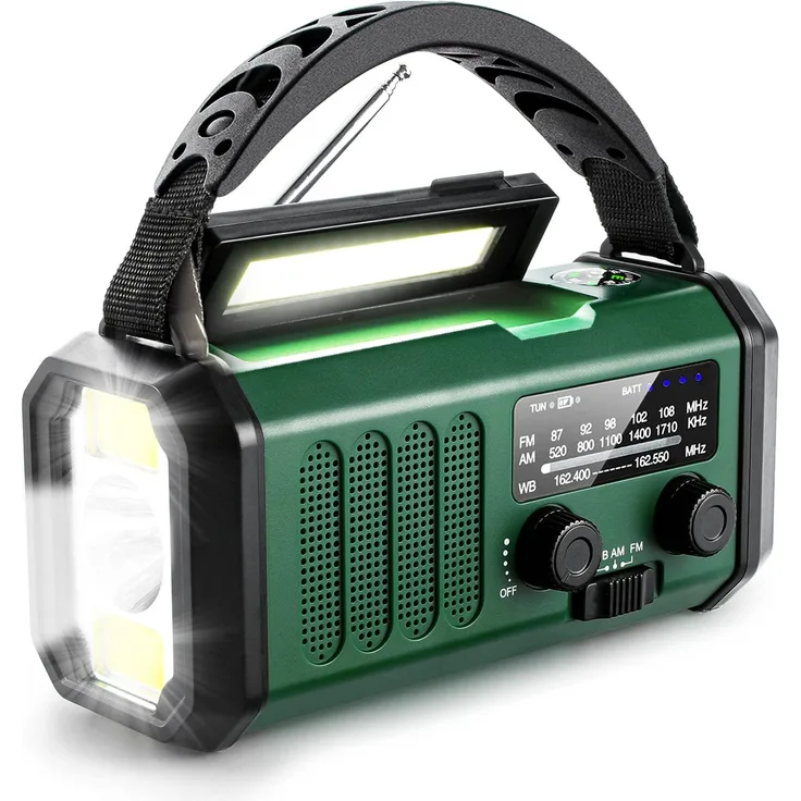 TEKOO Kurbelradio 10000mAh, Notfallradio mit Powerbank, Solar und LED Licht, IPX6 spritzwassergeschützt