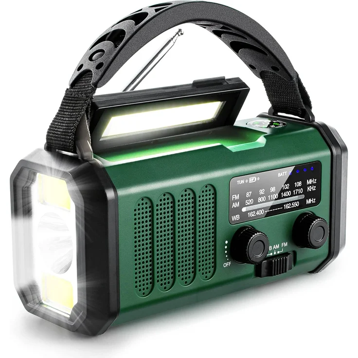 TEKOO Kurbelradio 10000mAh, Notfallradio mit Powerbank, Solar und LED Licht, IPX6 spritzwassergeschützt