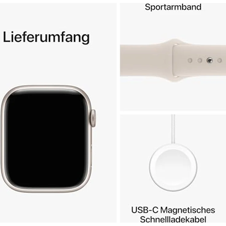 Apple Watch Series 9 GPS, 45 mm Aluminiumgehäuse Polarstern, Sportarmband Polarstern – S/M – Bild 6