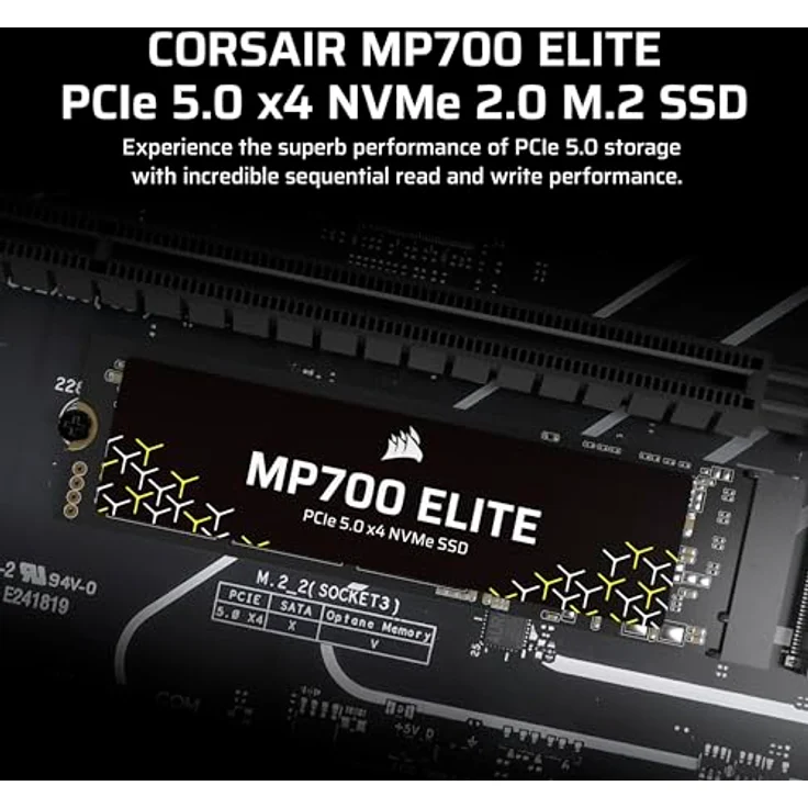 Corsair MP700 Elite 1TB PCIe 5.0 x4 NVMe M.2 SSD – Bis zu 10,000MB/sec – Hohe Dichte 3D TLC NAND – M.2 2280 – Kompatibel mit DirectStorage – Schwarz – Bild 2
