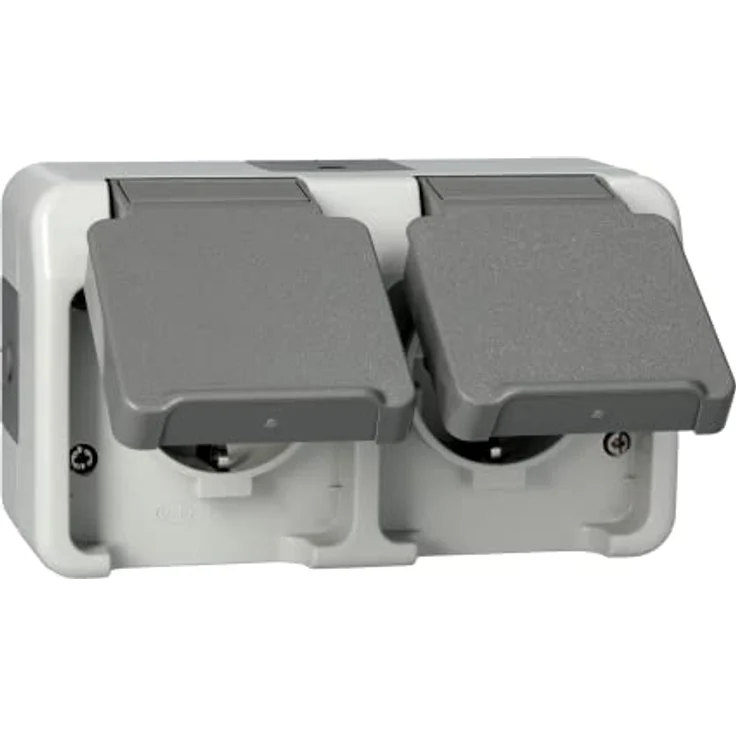 Merten MEG2321-8029 SCHUKO-Doppel-Steckdose, waagerecht angeordnet, lichtgrau, AQUASTAR, Grau – Bild 2