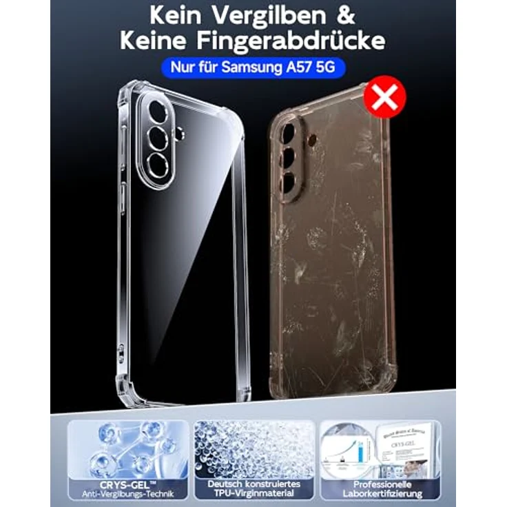 LeYi Samsung Galaxy A57-5G Hülle, transparente TPU Silikon Schutzhülle mit 2 Schutzfolien, stoßfest und kristallklar, umfassender Kameraschutz – Bild 5
