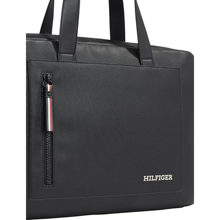 Tommy Hilfiger 3114547, Notebooktasche aus hochwertigem Kunstleder in Piqué-Optik, Schwarz – Bild 4