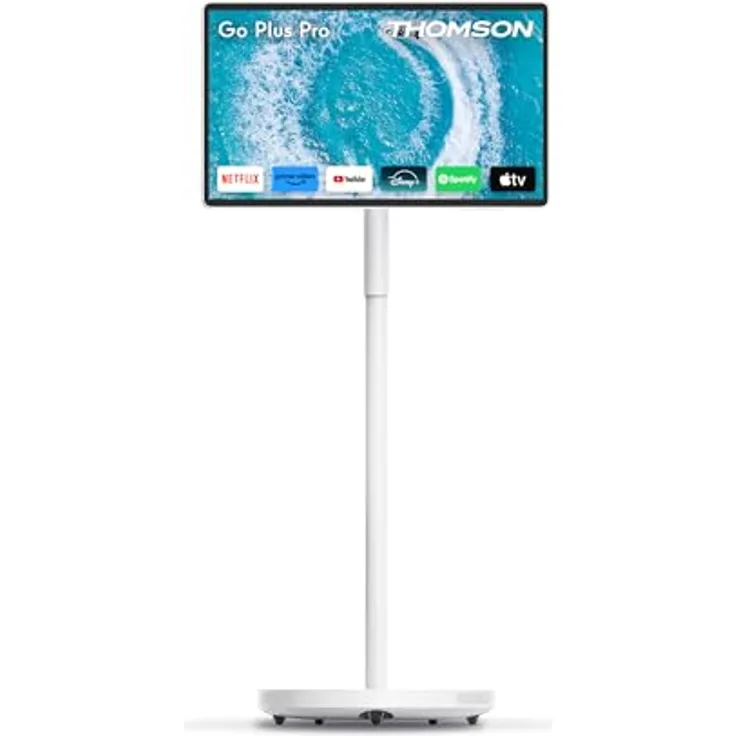 Thomson Go Plus Pro 27UE7M45, 27 Zoll 4K UHD Smart Touch Display mit Android, 64 GB Speicher, 9000 mAh Akku, 5MP Kamera, Subwoofer, WiFi 6, Bluetooth, tragbarer Ständer - Weiß