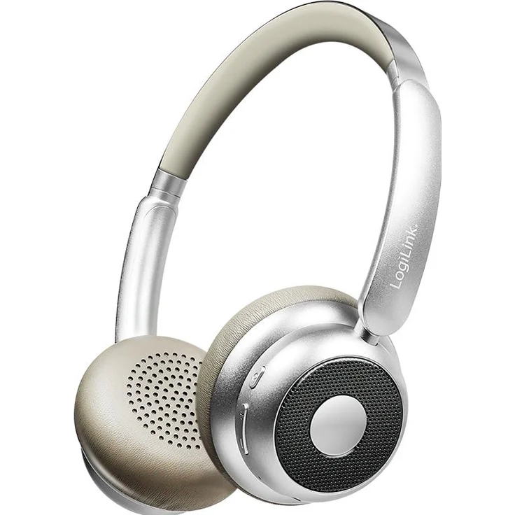 LogiLink AuraSolo BT0072BR, Kabelloser Kopfhörer mit integriertem Mikrofon und 20 Stunden Akkulaufzeit, Silber
