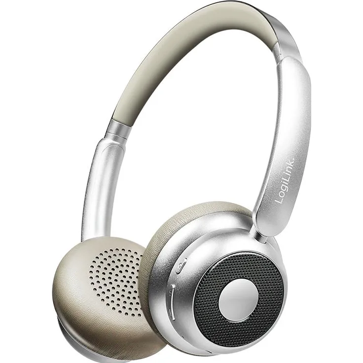 LogiLink AuraSolo BT0072BR, Kabelloser Kopfhörer mit integriertem Mikrofon und 20 Stunden Akkulaufzeit, Silber