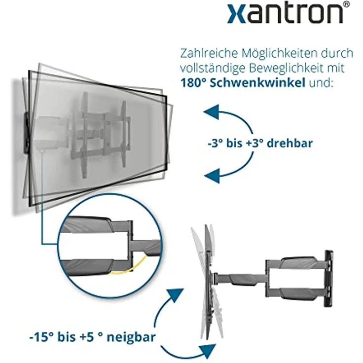 Xantron PRO-FM600 Wandhalterung Fernseher Schwenkbar Neigbar Drehbar / 37-70 Zoll TV Halterung/TV Wandhalterung flach ultraflacher Wandabstand - inkl. Montagematerial – Bild 3