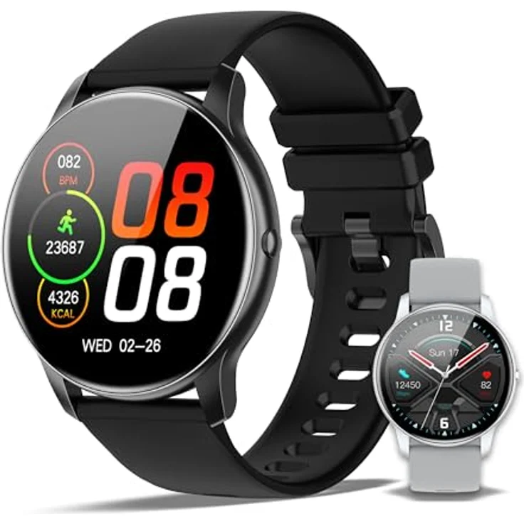 XINJI Smart Watch C2 mit Bluetooth, 1,3" AMOLED Touchdisplay, Puls-/Blutsauerstoff-Messung, Schlafmonitor, Kalorien-/Schrittzähler, Benachrichtigungsfunktion, Fernauslöser,3ATM Wasserdicht, schwarz – Bild 1