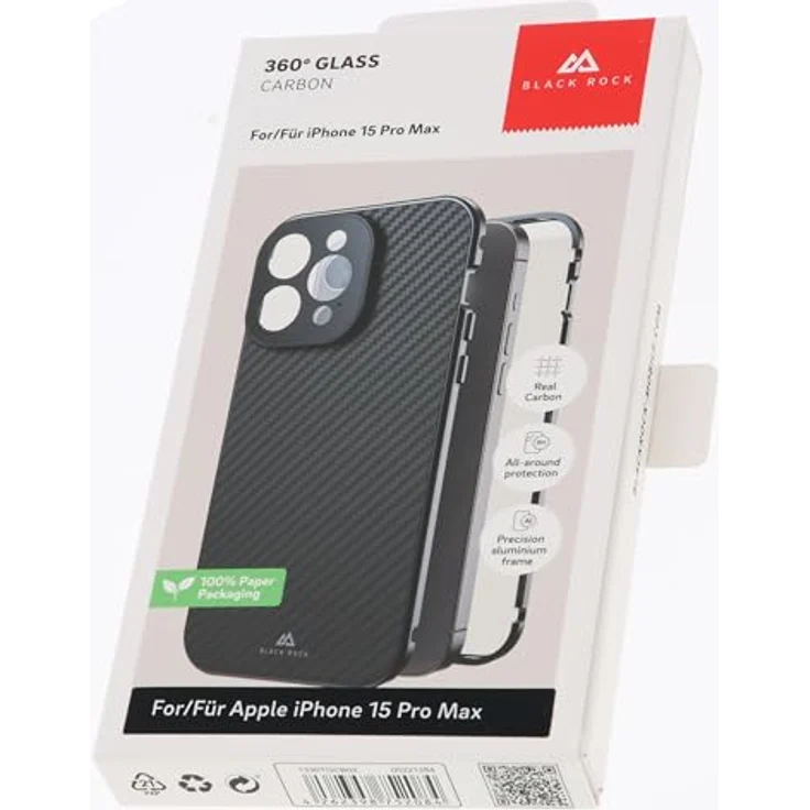 Black Rock Hülle für iPhone 15 Pro Max (Carbon Beschichtung, Kameraschutz, Metallrahmen, 360° Rundumschutz, Wireless Charging kompatibel, ultradünn, Slim, Magnet, Cover, Handyhülle, Case) Real Carbon – Bild 3