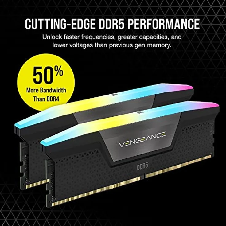 Corsair VENGEANCE RGB DDR5 RAM 64GB (2x32GB) 6400MHz CL32 Intel XMP iCUE Kompatibel Computer Speicher - Schwarz (CMH64GX5M2B6400C32) – Bild 3