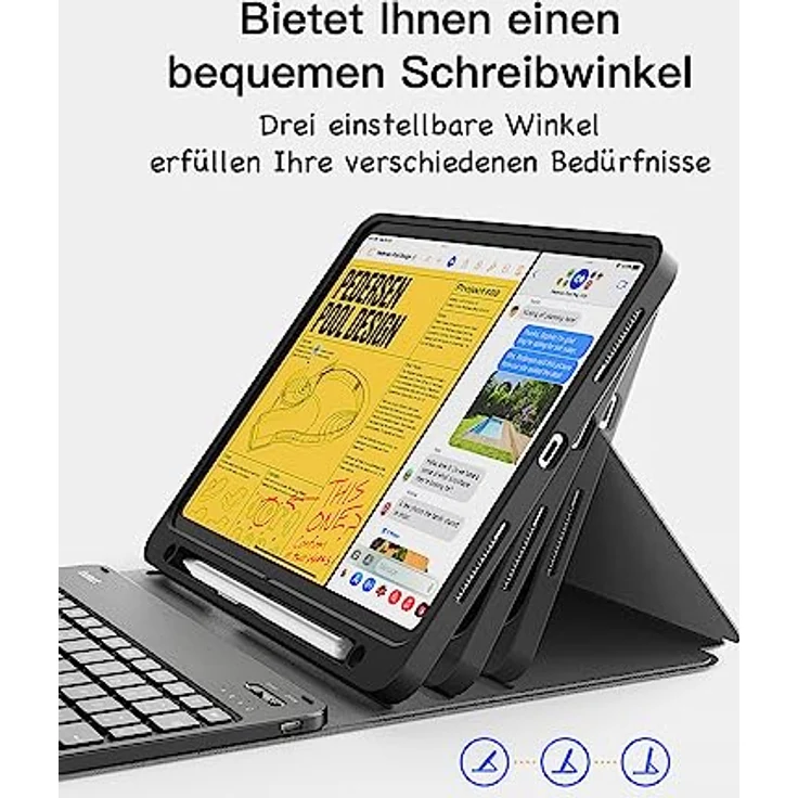 Inateck Tastatur Hülle kompatibel mit iPad 10 Gen. 2022, iPad Air 5/4 (2022/2020) 10,9 Zoll, iPad Pro 11 4/3/2/1, QWERTZ, mit Stifthalter, Abnehmbar, KB04002 (schwarz) – Bild 5