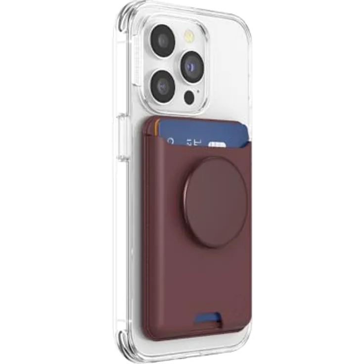PopSockets PopWallet, Telefon-Geldbörse mit erweitertem Griff und MagSafe-Adapterring, kompatibel mit kabellosem Laden, für bis zu 3 Karten - Oxblood
