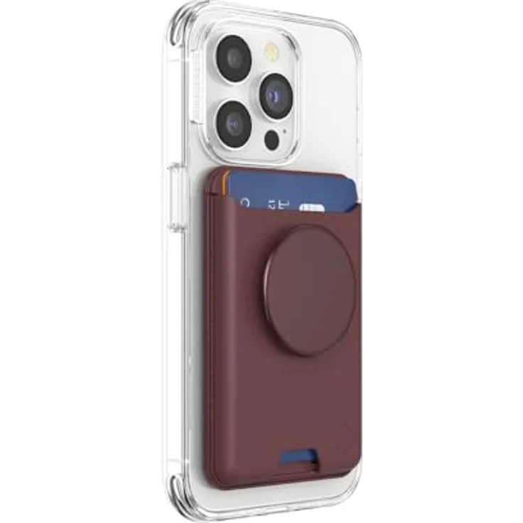 PopSockets PopWallet, Telefon-Geldbörse mit erweitertem Griff und MagSafe-Adapterring, kompatibel mit kabellosem Laden, für bis zu 3 Karten - Oxblood – Bild 1