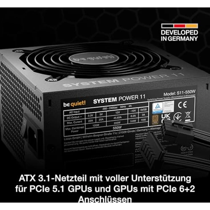 be quiet! System Power 11, Netzteil 550W mit hoher Effizienz und zuverlässiger Leistung – Bild 3