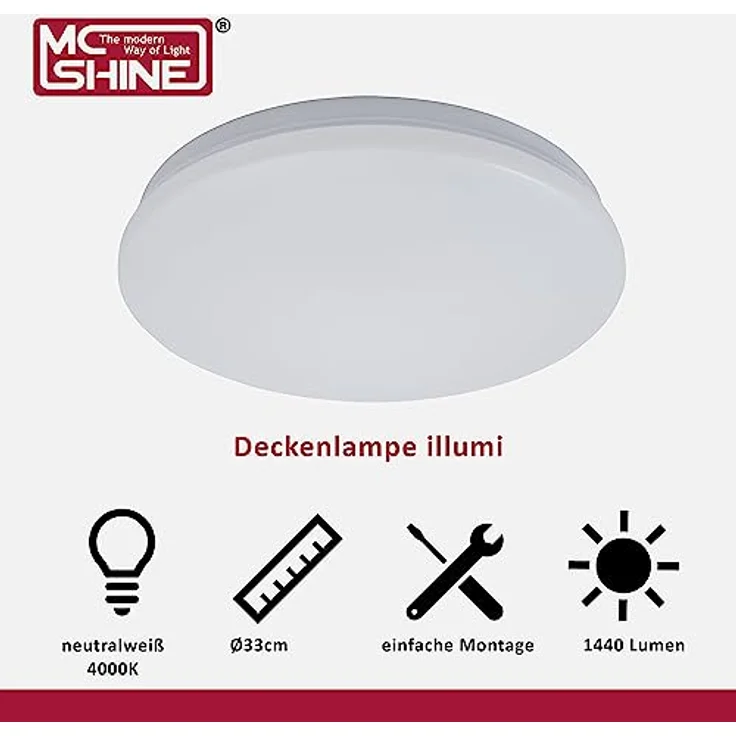 McShine Deckenlampe LED Deckenleuchte illumi Ø33cm neutralweiß 4000K 18W 1440 lm Arbeitszimmer Büro Treppenhaus Hauseingang – Bild 5