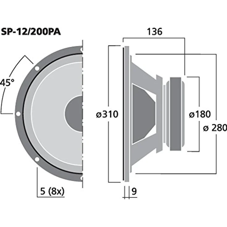 MONACOR SP-12/200PA PA-Tiefmitteltöner, 200 Watt Bass Speaker in Schwarz, für kompakte Fullrange Boxen und ideale Kombination mit Mittelhochtönern – Bild 2